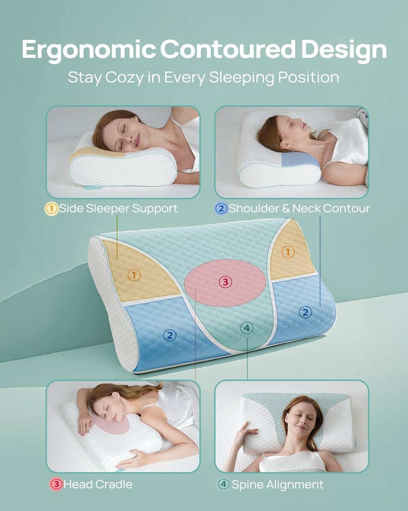 Releep Memory Foam Neck Pillow for Pain Relief – Adjustable Contour (4 Heights), Portable & Washable – Travel Pillow for Airplane, Car, Hiking (15.7” x 11”) – No Storage Bag - Image 4